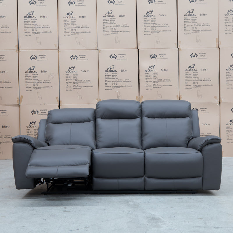 The Panama Three Seater Triple Motor Electric Recliner Lounge - Storm Leather available to purchase from Warehouse Furniture Clearance at our next sale event.