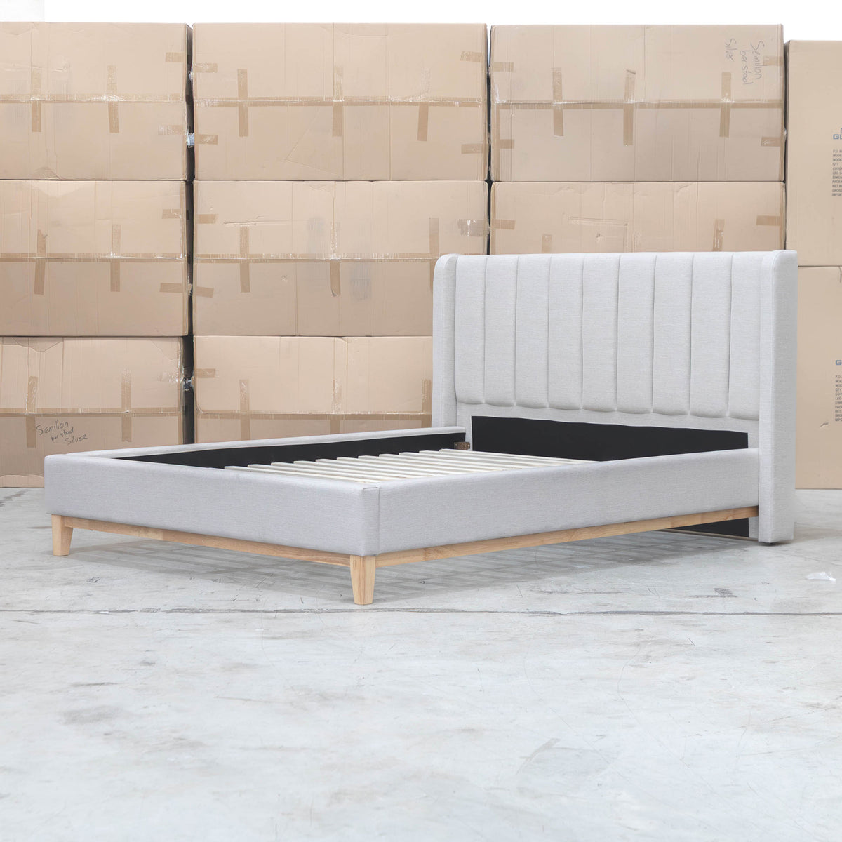 The Paros Double Upholstered Bed - Oat White - PRE ORDER Available After 23rd October available to purchase from Warehouse Furniture Clearance at our next sale event.