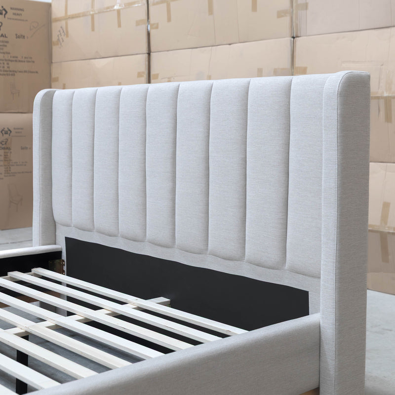 The Paros King Upholstered Bed - Oat White available to purchase from Warehouse Furniture Clearance at our next sale event.