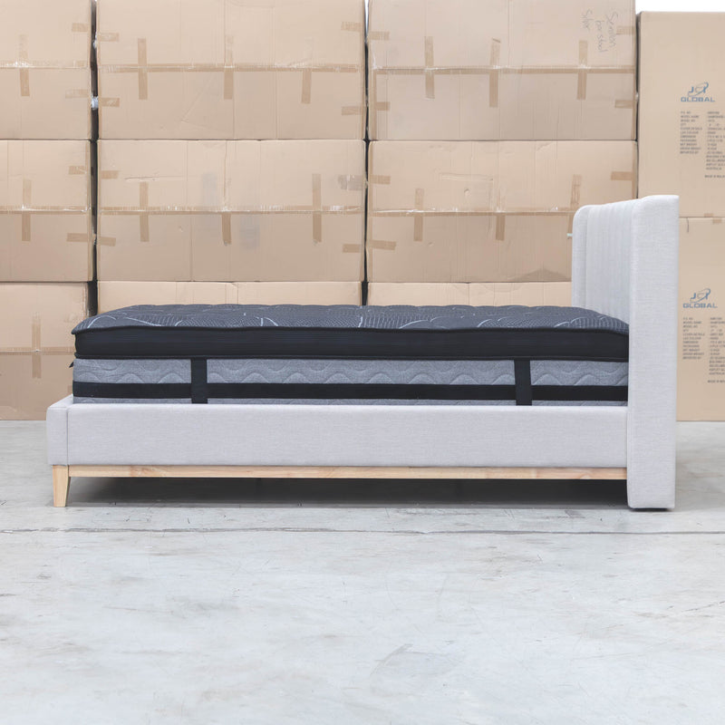 The Paros King Upholstered Bed - Oat White available to purchase from Warehouse Furniture Clearance at our next sale event.