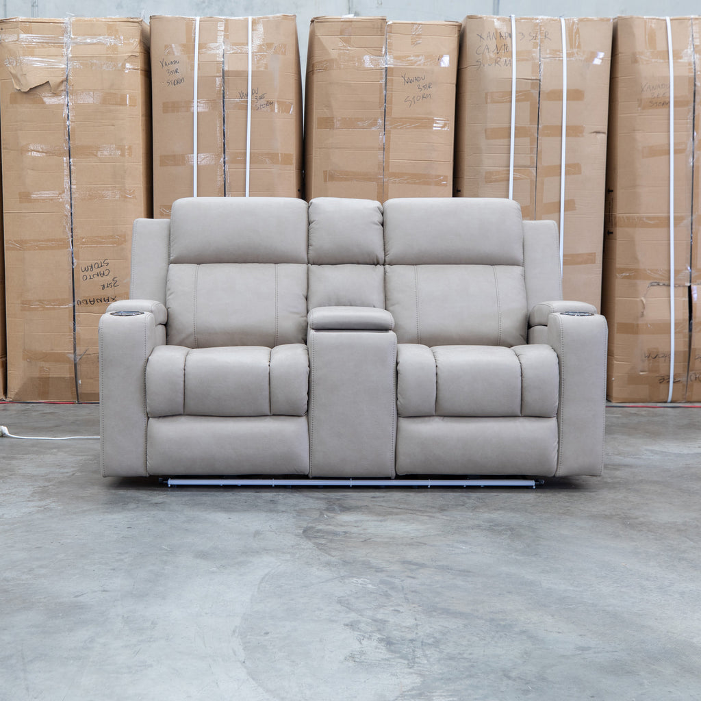 The Portside Two Seat Dual-Electric Recliner Lounge - Almond available to purchase from Warehouse Furniture Clearance at our next sale event.