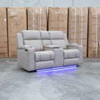 The Portside Two Seat Dual-Electric Recliner Lounge - Almond available to purchase from Warehouse Furniture Clearance at our next sale event.