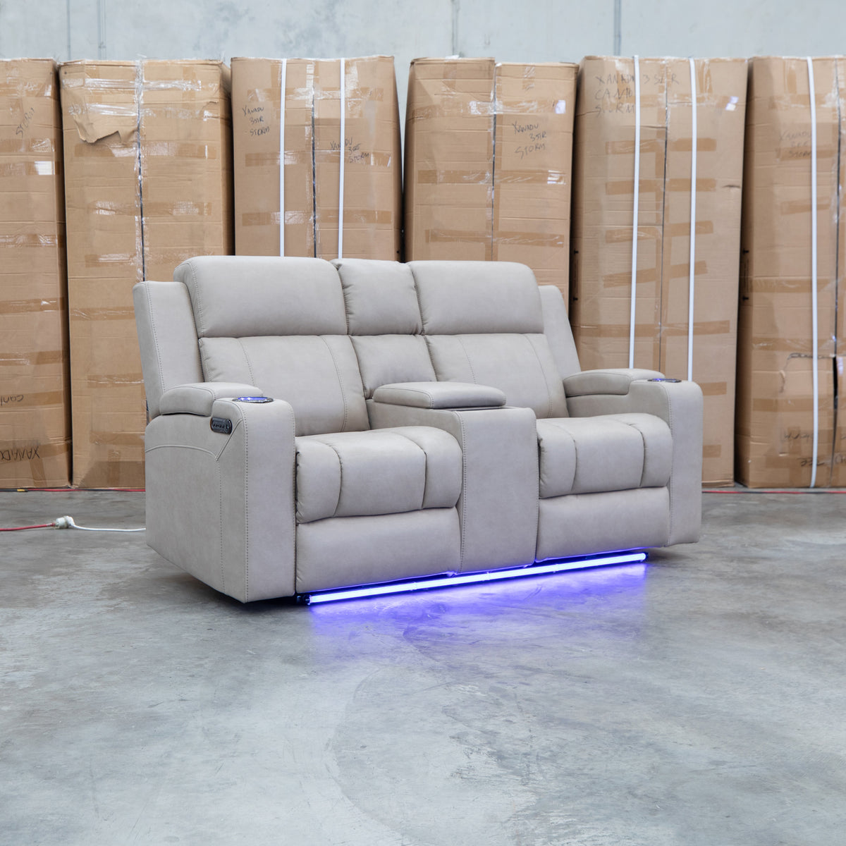 The Portside Two Seat Dual-Electric Recliner Lounge - Almond available to purchase from Warehouse Furniture Clearance at our next sale event.