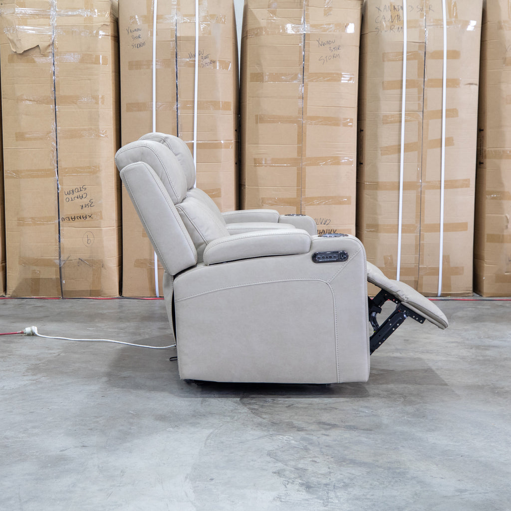 The Portside Two Seat Dual-Electric Recliner Lounge - Almond available to purchase from Warehouse Furniture Clearance at our next sale event.