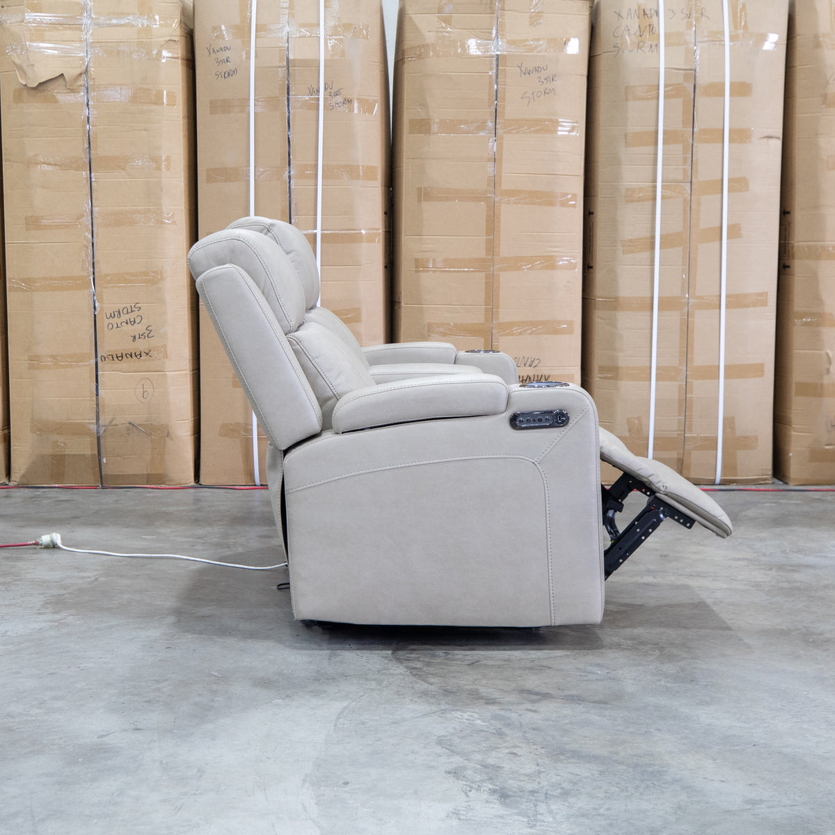 The Portside Two Seat Dual-Electric Recliner Lounge - Almond available to purchase from Warehouse Furniture Clearance at our next sale event.