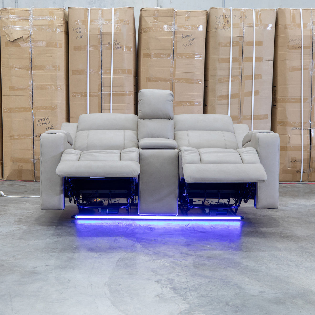 The Portside Two Seat Dual-Electric Recliner Lounge - Almond available to purchase from Warehouse Furniture Clearance at our next sale event.