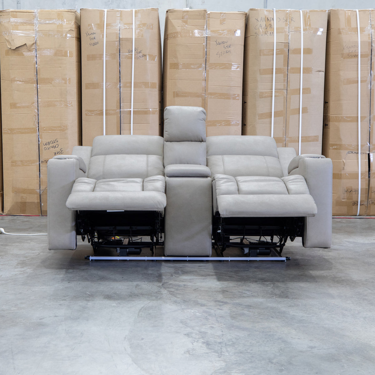 The Portside Two Seat Dual-Electric Recliner Lounge - Almond available to purchase from Warehouse Furniture Clearance at our next sale event.