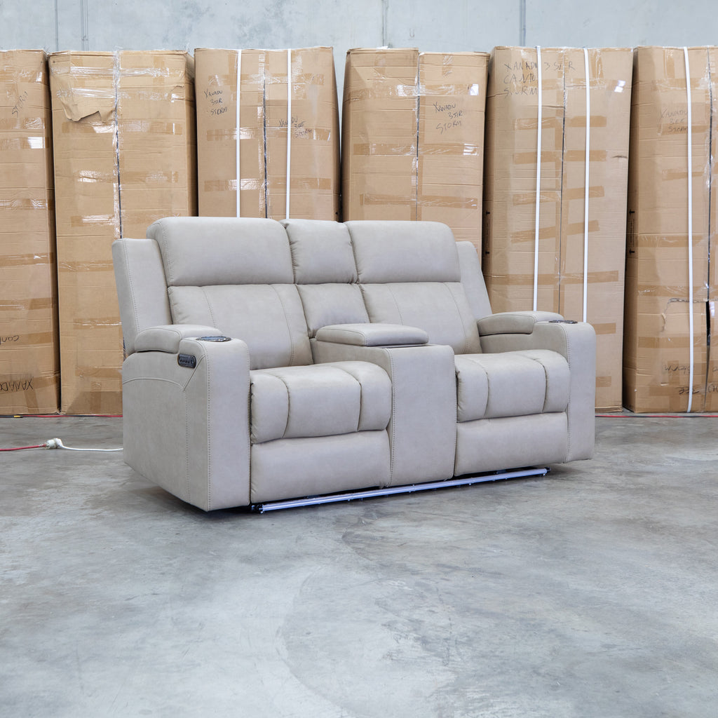 The Portside Two Seat Dual-Electric Recliner Lounge - Almond available to purchase from Warehouse Furniture Clearance at our next sale event.