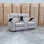 The Portside Two Seat Dual-Electric Recliner Lounge - Almond available to purchase from Warehouse Furniture Clearance at our next sale event.
