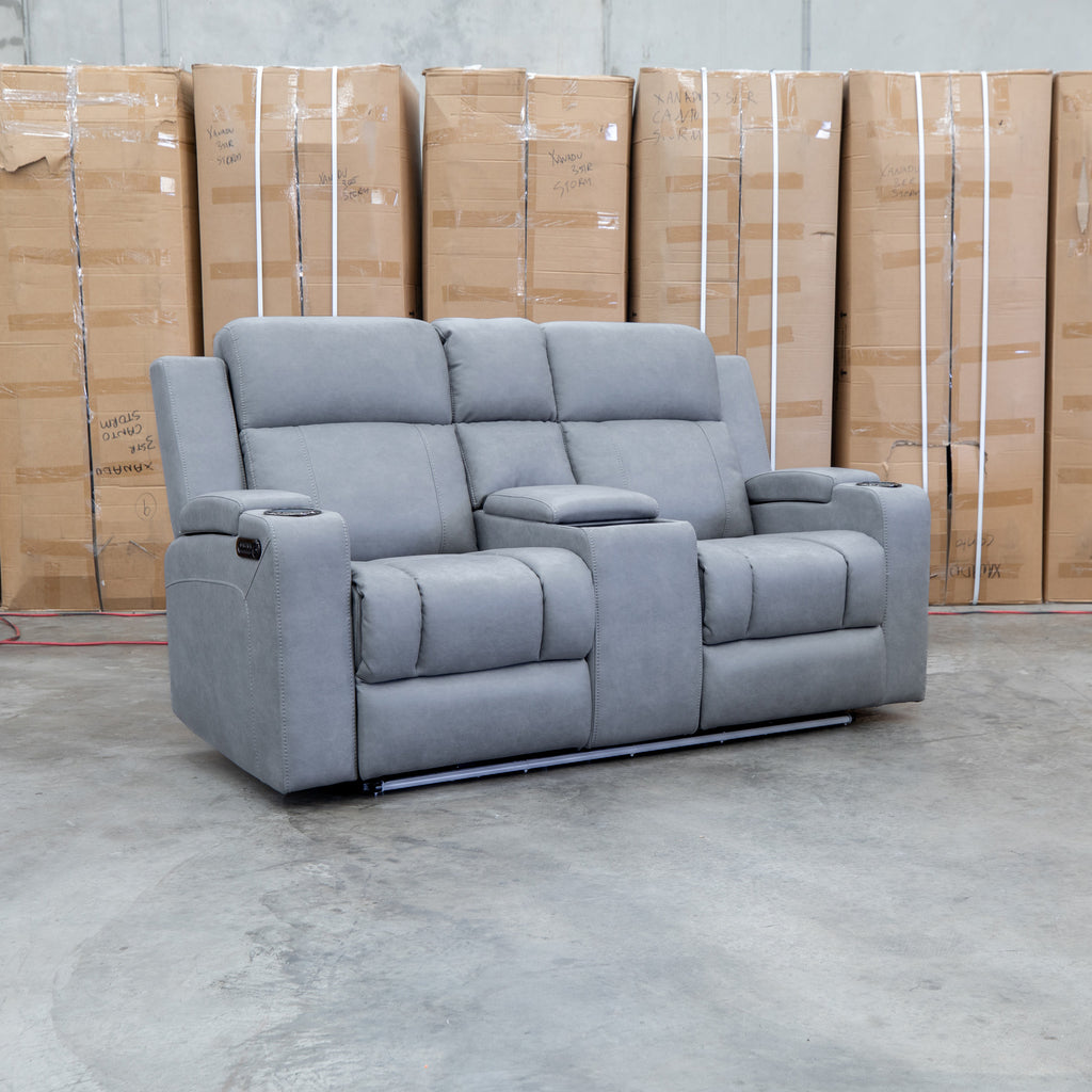 The Portside Two Seat Dual-Electric Recliner Lounge - Shadow available to purchase from Warehouse Furniture Clearance at our next sale event.