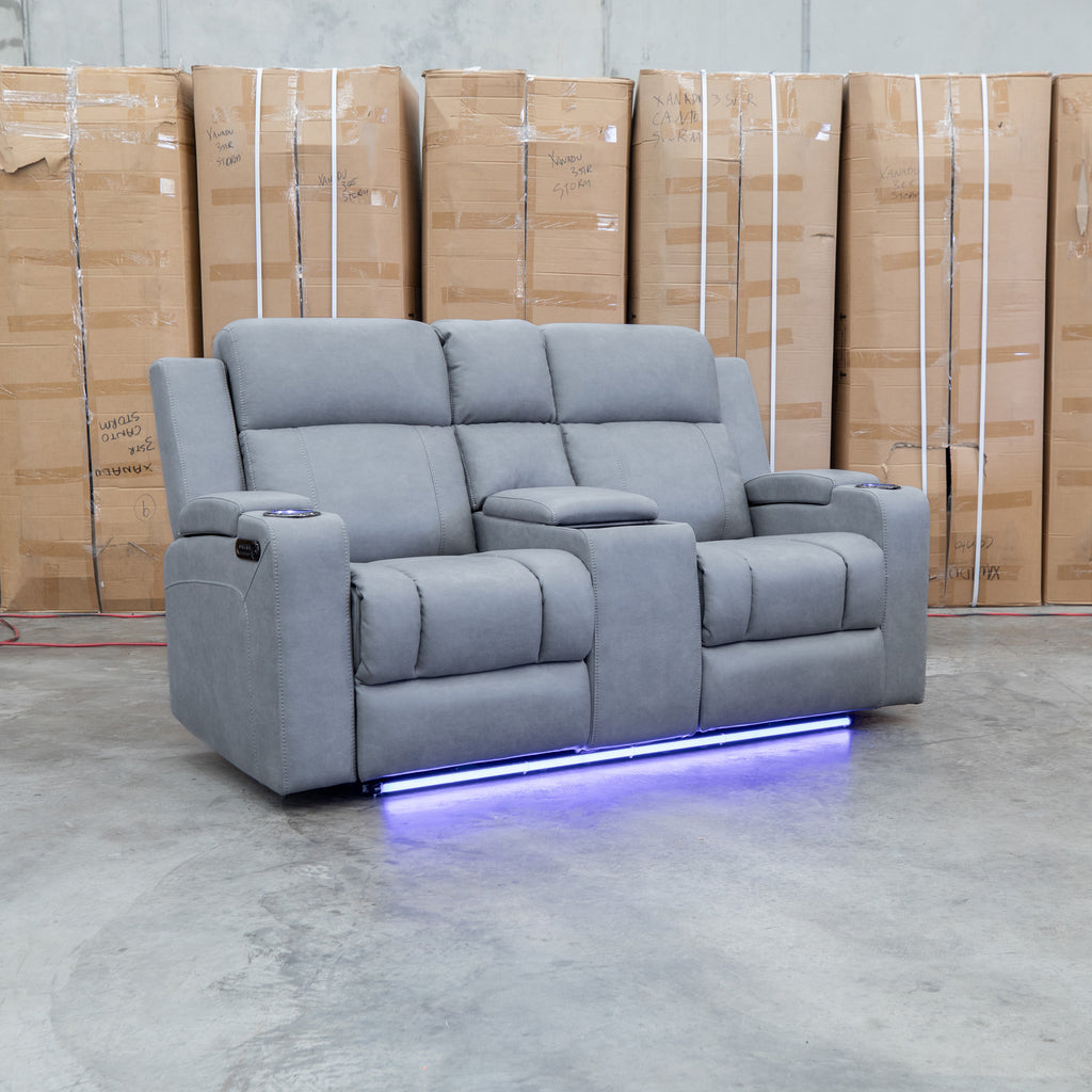 The Portside Two Seat Dual-Electric Recliner Lounge - Shadow available to purchase from Warehouse Furniture Clearance at our next sale event.