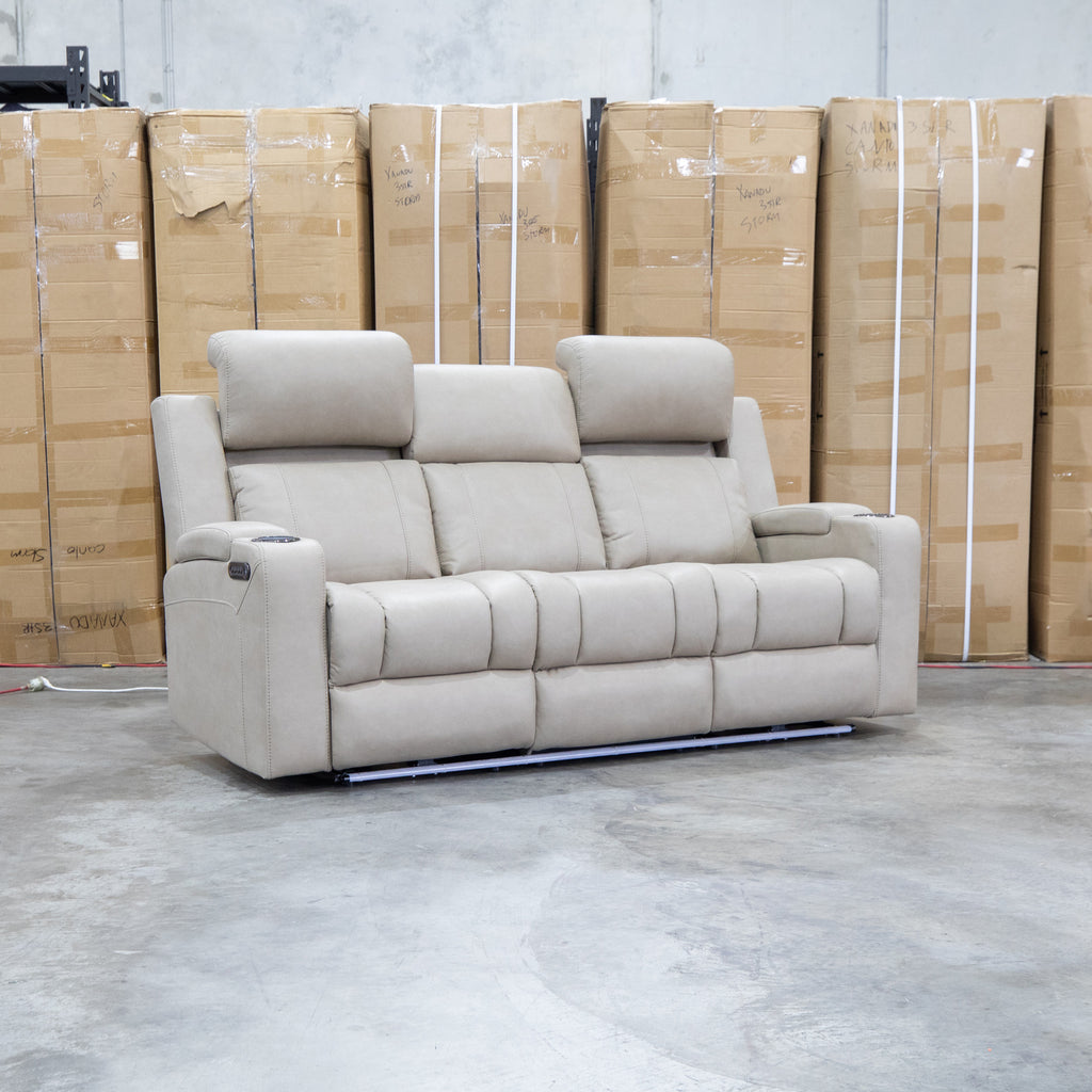 The Portside Three Seat Dual-Electric Recliner Lounge - Almond available to purchase from Warehouse Furniture Clearance at our next sale event.