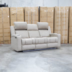 The Portside Three Seat Dual-Electric Recliner Lounge - Almond available to purchase from Warehouse Furniture Clearance at our next sale event.