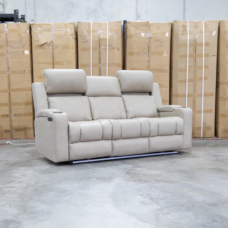 The Portside Three Seat Dual-Electric Recliner Lounge - Almond