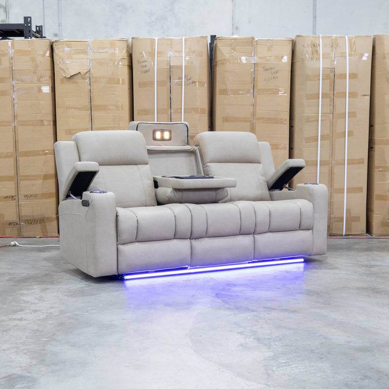 The Portside Three Seat Dual-Electric Recliner Lounge - Almond