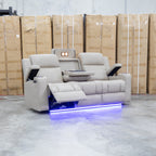 The Portside Three Seat Dual-Electric Recliner Lounge - Almond available to purchase from Warehouse Furniture Clearance at our next sale event.