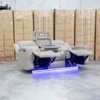 The Portside Three Seat Dual-Electric Recliner Lounge - Almond available to purchase from Warehouse Furniture Clearance at our next sale event.