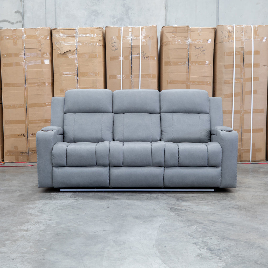The Portside Three Seat Dual-Electric Recliner Lounge - Shadow available to purchase from Warehouse Furniture Clearance at our next sale event.