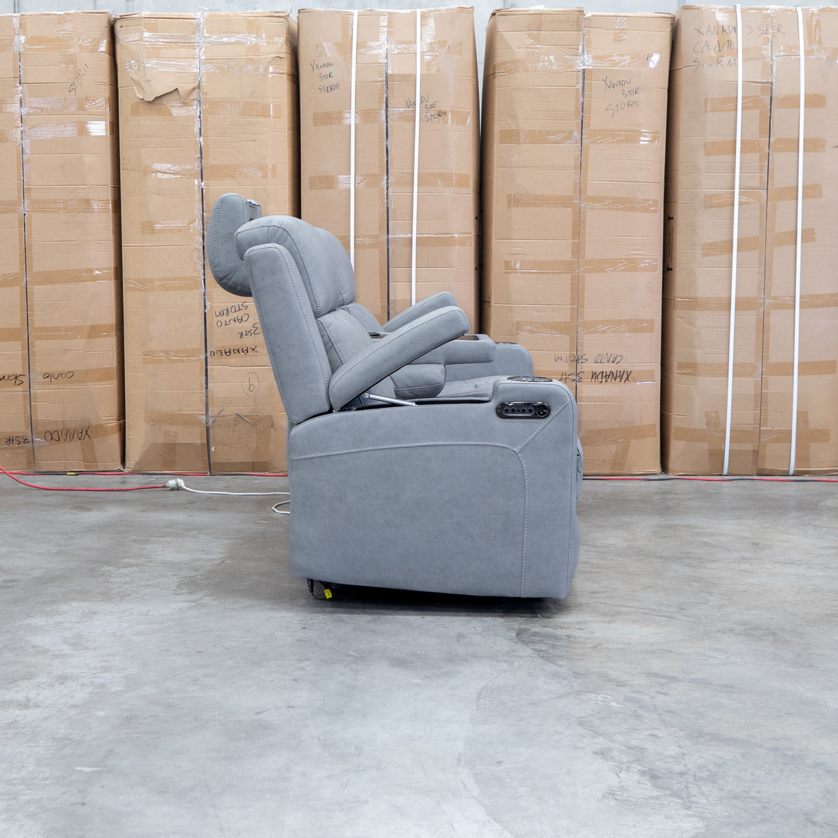 The Portside Three Seat Dual-Electric Recliner Lounge - Shadow available to purchase from Warehouse Furniture Clearance at our next sale event.