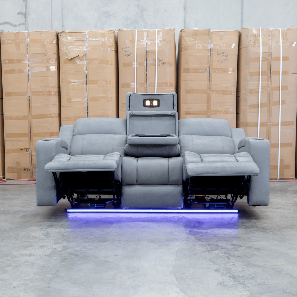 The Portside Three Seat Dual-Electric Recliner Lounge - Shadow available to purchase from Warehouse Furniture Clearance at our next sale event.