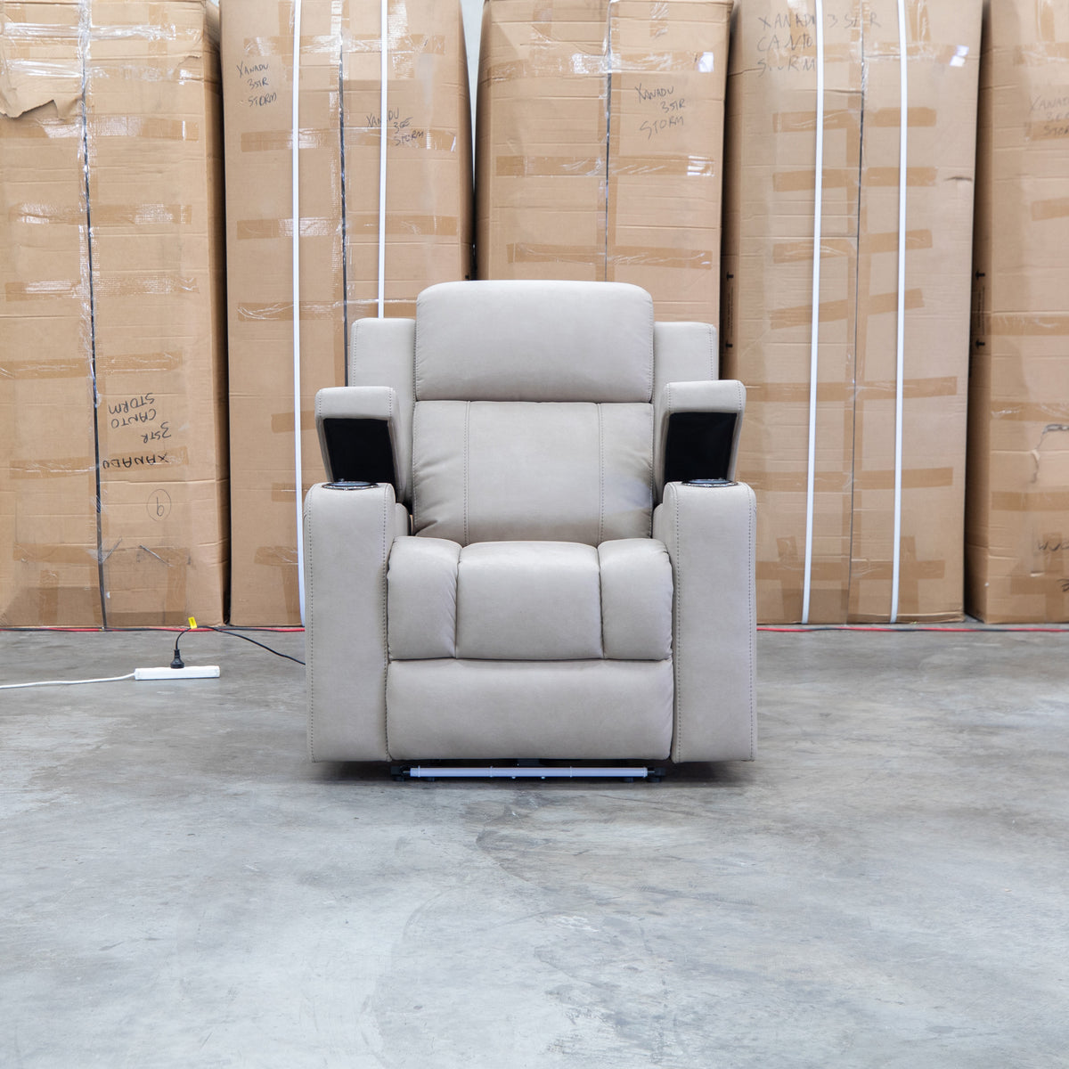 The Portside Dual-Electric Single Recliner - Almond available to purchase from Warehouse Furniture Clearance at our next sale event.