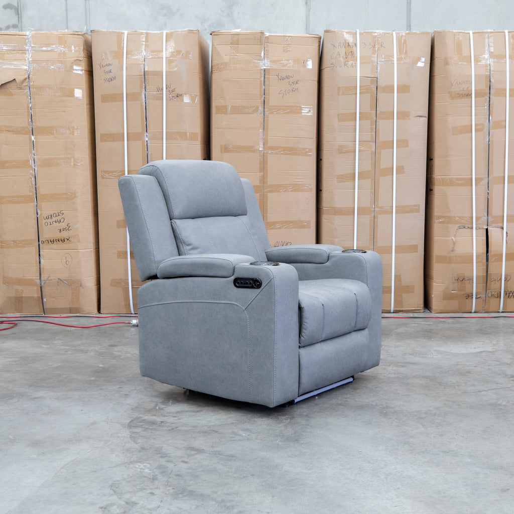 The Portside Dual-Electric Single Recliner - Shadow available to purchase from Warehouse Furniture Clearance at our next sale event.