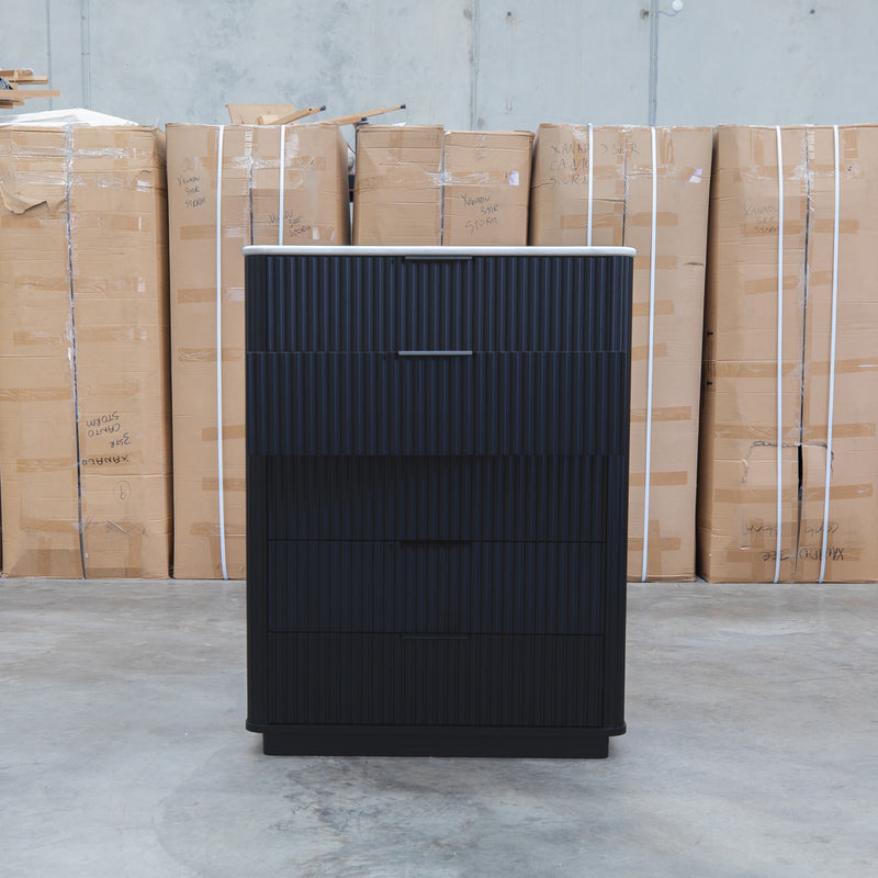 The Province Five Drawer Tallboy - Black & White Jazz Top