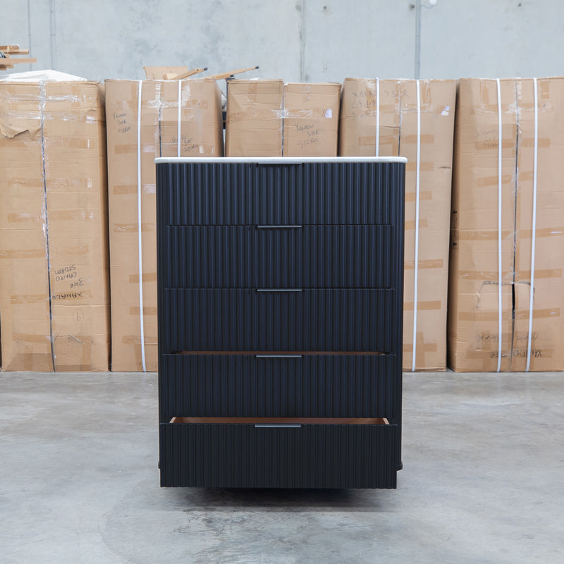 The Province Five Drawer Tallboy - Black & White Jazz Top