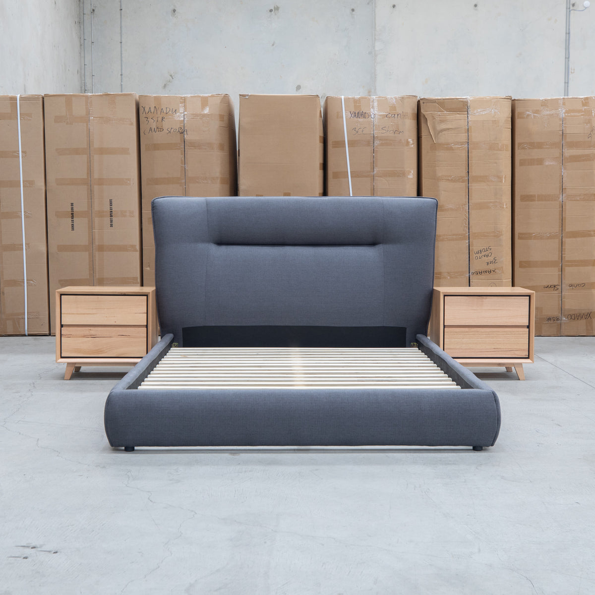 The Quinn King Upholstered Bed - Charcoal available to purchase from Warehouse Furniture Clearance at our next sale event.