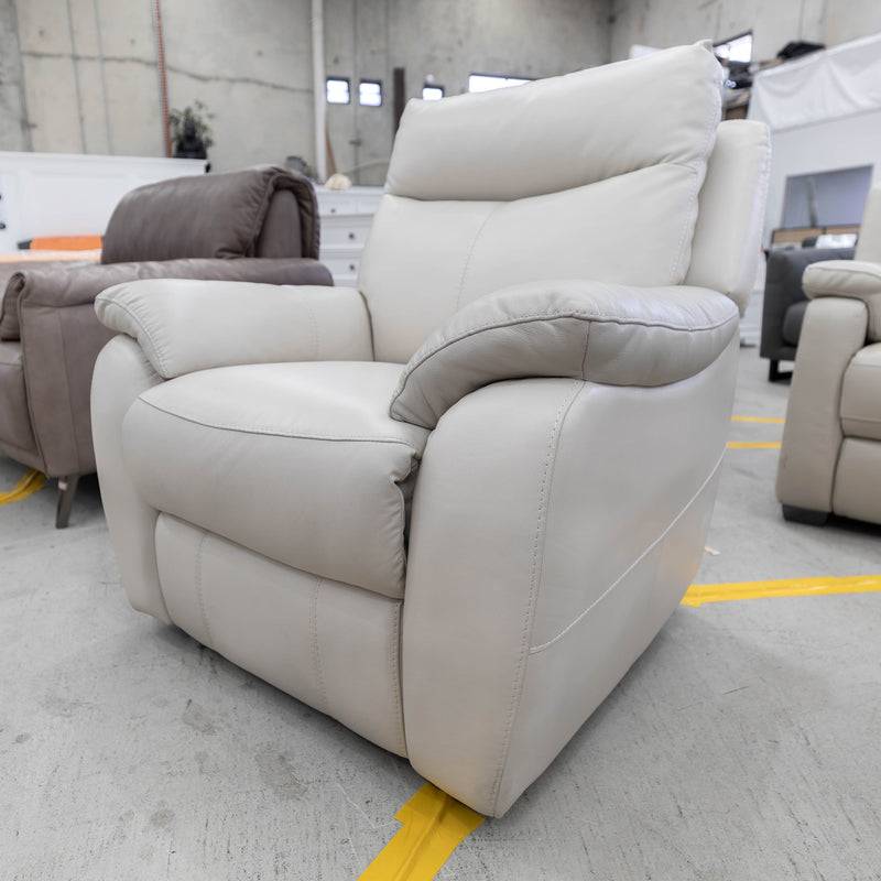 The RS-11102-Y Single leather electric recliner - Frost - Floor Stock available to purchase from Warehouse Furniture Clearance at our next sale event.