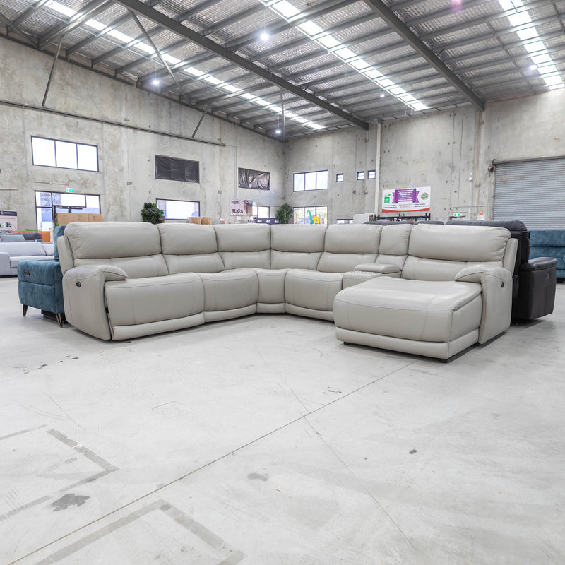 The RS-11930-Y Modular Corner Suite with Electric Recliner - Silver Grey - Floor Stock available to purchase from Warehouse Furniture Clearance at our next sale event.