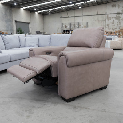 The RS-13015 Single leather electric recliner - Brown - Floor Stock available to purchase from Warehouse Furniture Clearance at our next sale event.