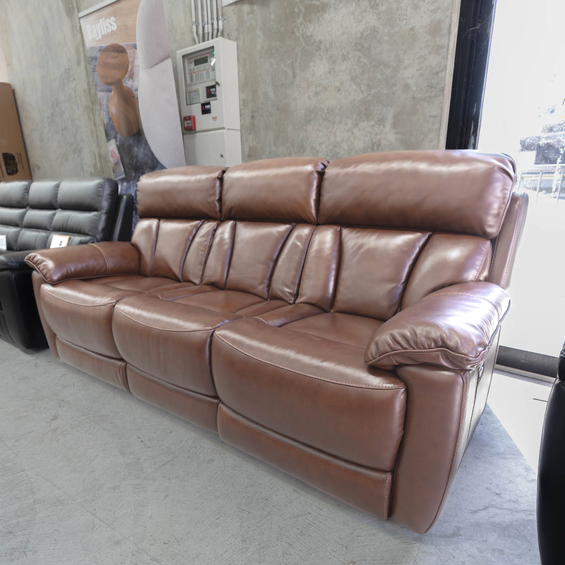 The RS-13239 3 seat electric leather recliner suite - Hazelnut - Floor Stock available to purchase from Warehouse Furniture Clearance at our next sale event.