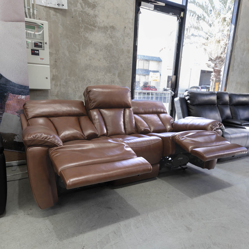 The RS-13239 3 seat electric leather recliner suite - Hazelnut - Floor Stock available to purchase from Warehouse Furniture Clearance at our next sale event.