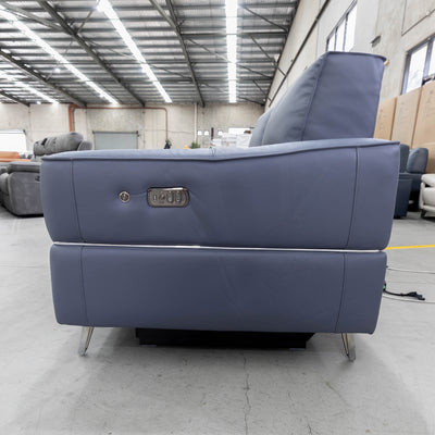 The RS-A0581-PRUKY 2 seat leather dual motor recliner suite - Ocean Blue - Floor Stock available to purchase from Warehouse Furniture Clearance at our next sale event.