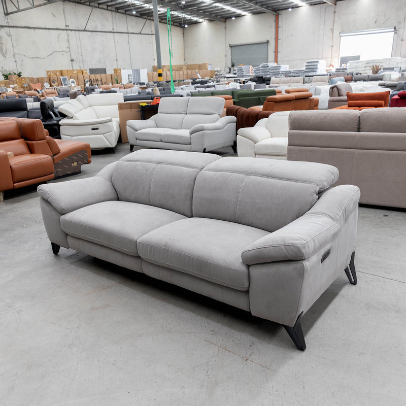 The RS-B0336-PR 2.5 seat dual motor electric recliner lounge - Silver Grey - Floor Stock available to purchase from Warehouse Furniture Clearance at our next sale event.