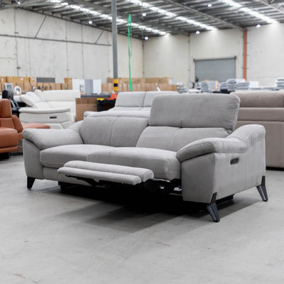 The RS-B0336-PR 2.5 seat dual motor electric recliner lounge - Silver Grey - Floor Stock available to purchase from Warehouse Furniture Clearance at our next sale event.