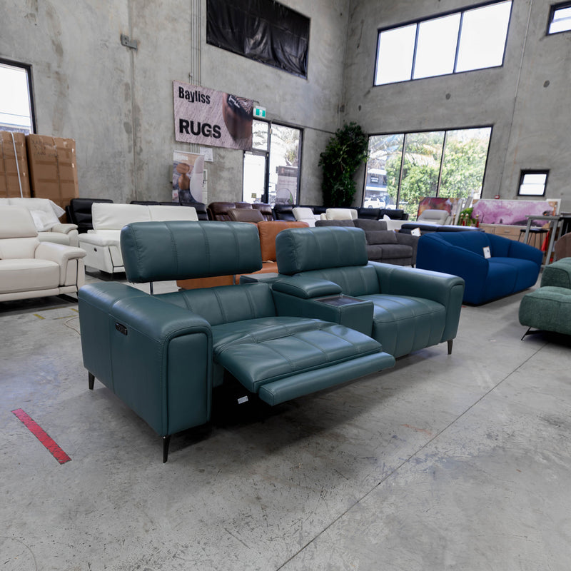The RSHM-13250-PR 2.5 seat dual motor leather theatre suite - Green - Floor Stock available to purchase from Warehouse Furniture Clearance at our next sale event.