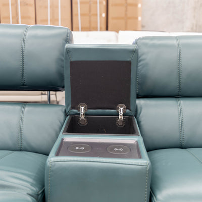 The RSHM-13250-PR 2.5 seat dual motor leather theatre suite - Green - Floor Stock available to purchase from Warehouse Furniture Clearance at our next sale event.