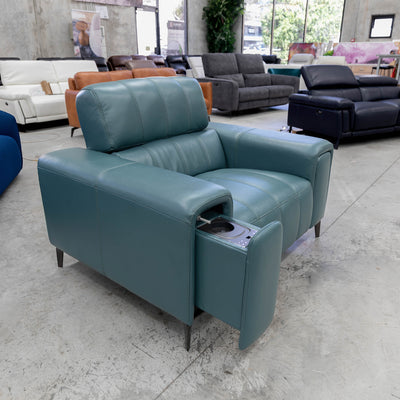 The RSHU-13250-PR Single dual motor leather theatre recliner - Green - Floor Stock available to purchase from Warehouse Furniture Clearance at our next sale event.