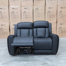 The Lauria Leather Two Seat Triple Motor Recliner Lounge with Air Massager - Black available to purchase from Warehouse Furniture Clearance at our next sale event.