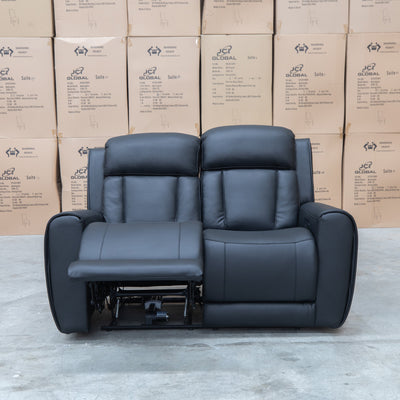 The Lauria Leather Two Seat Triple Motor Recliner Lounge with Air Massager - Black available to purchase from Warehouse Furniture Clearance at our next sale event.