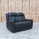 The Lauria Leather Two Seat Triple Motor Recliner Lounge with Air Massager - Black available to purchase from Warehouse Furniture Clearance at our next sale event.