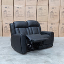The Lauria Leather Two Seat Triple Motor Recliner Lounge with Air Massager - Black available to purchase from Warehouse Furniture Clearance at our next sale event.