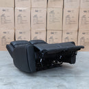 The Lauria Leather Two Seat Triple Motor Recliner Lounge with Air Massager - Black available to purchase from Warehouse Furniture Clearance at our next sale event.