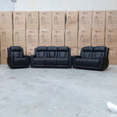 The Lauria Leather Two Seat Triple Motor Recliner Lounge with Air Massager - Black available to purchase from Warehouse Furniture Clearance at our next sale event.