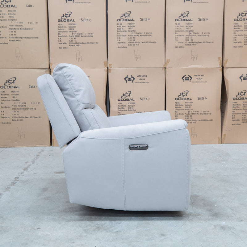 The Connor Triple Motor Electric Recliner - Light Grey available to purchase from Warehouse Furniture Clearance at our next sale event.