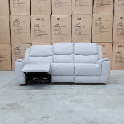 The Connor Three Seat Single Motor Electric Recliner Lounge - Light Grey available to purchase from Warehouse Furniture Clearance at our next sale event.