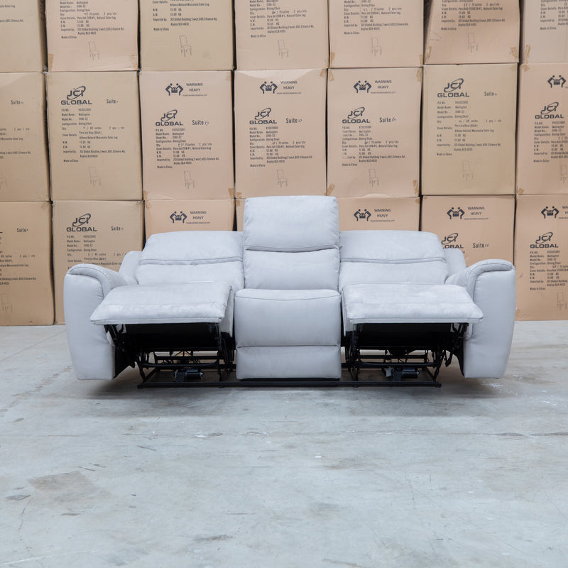 The Connor Three Seat Single Motor Electric Recliner Lounge - Light Grey available to purchase from Warehouse Furniture Clearance at our next sale event.