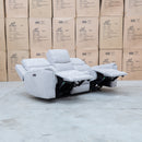 The Connor Three Seat Single Motor Electric Recliner Lounge - Light Grey available to purchase from Warehouse Furniture Clearance at our next sale event.
